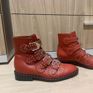 Givenchy studded ankle boots, color dark red, size 36